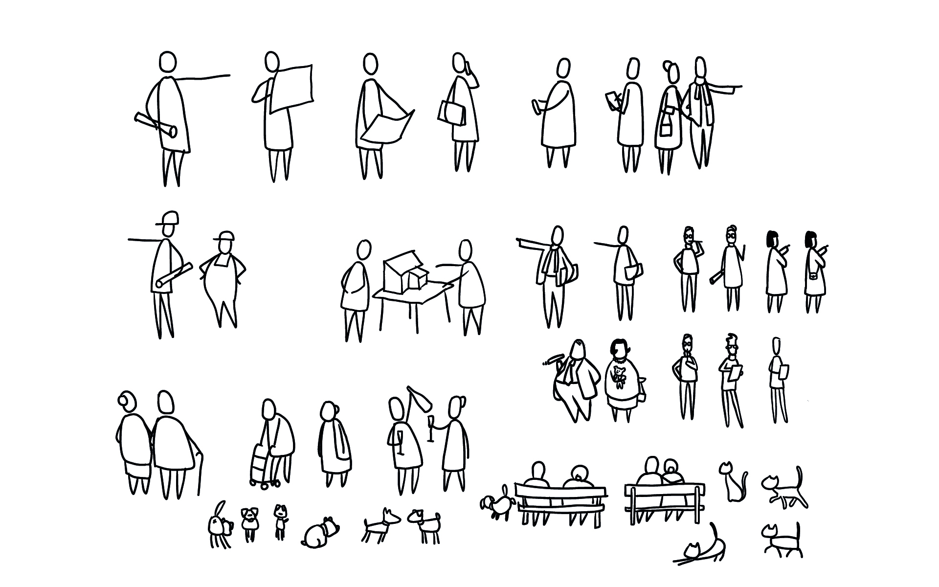 Illustrationen von Menschen und unterschiedlichen Berufsgruppen