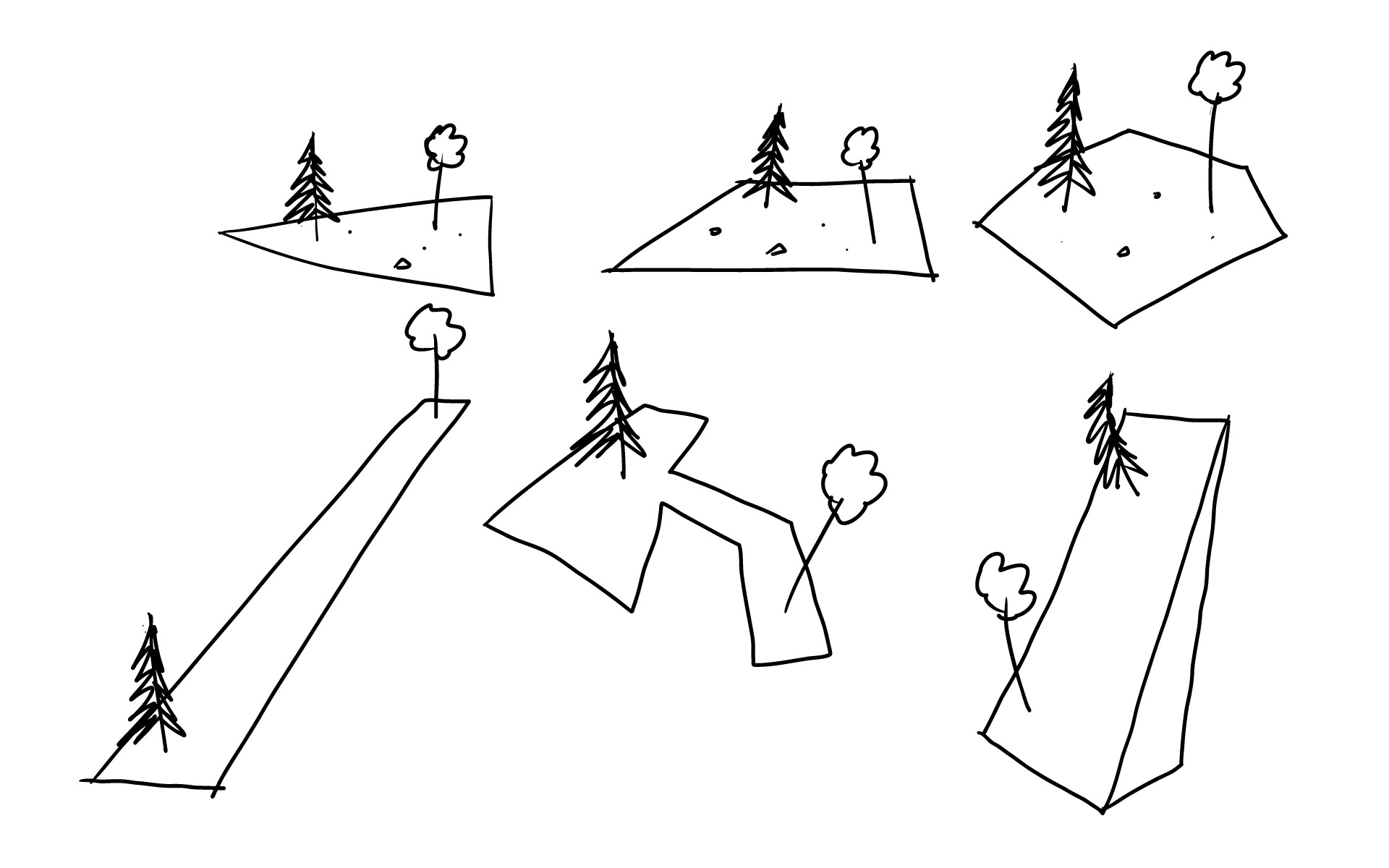 Entwurfsphase: Entwicklung einer Serie von Illustrationen mit unterschiedlichen Formen von Grundstücken