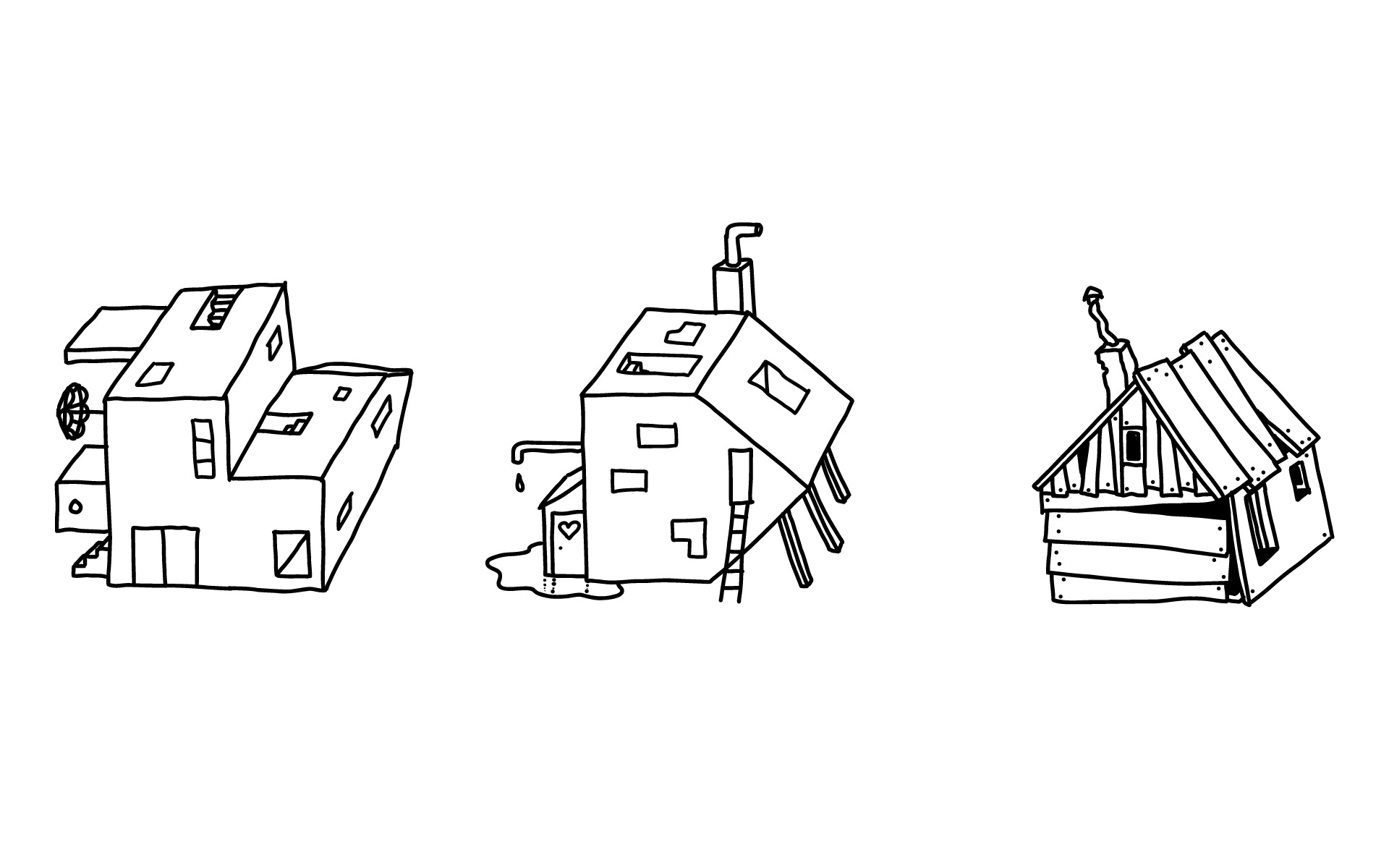 Scribbles von chaotischen und lustigen Häusern
